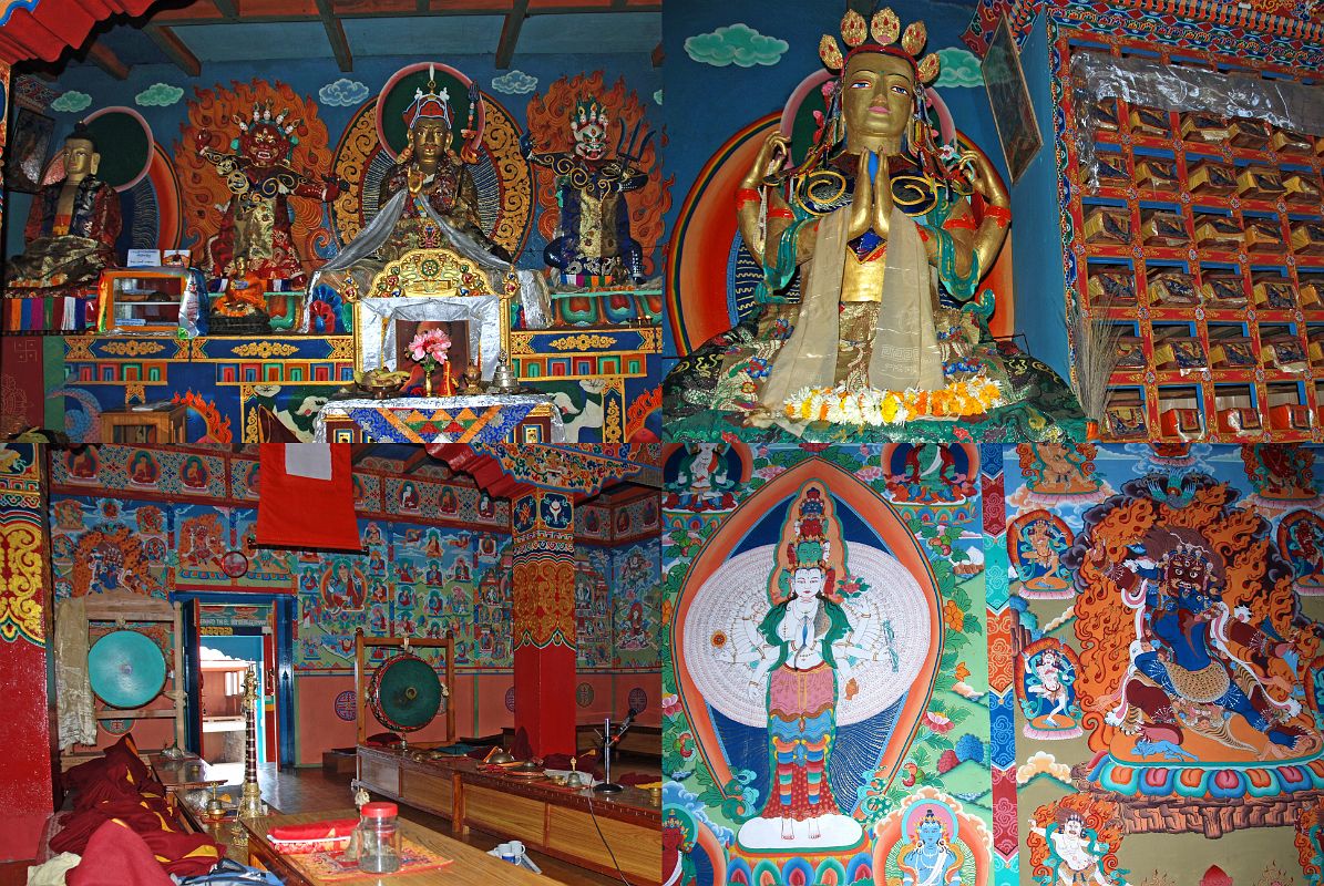 Lukla To Namche Bazaar 09 Lukla Gompa Inside - Statues Of Buddha, Hayagriva, Padmasambhava, Mahakala, Avalokiteshvara, Paintings Of Avalokiteshvara And Hayagriva